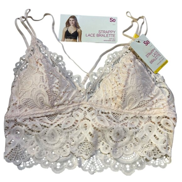 So Size Small Strappy Lace Bralette Soft & Comfortable With Removable Pads Light - Picture 1 of 10